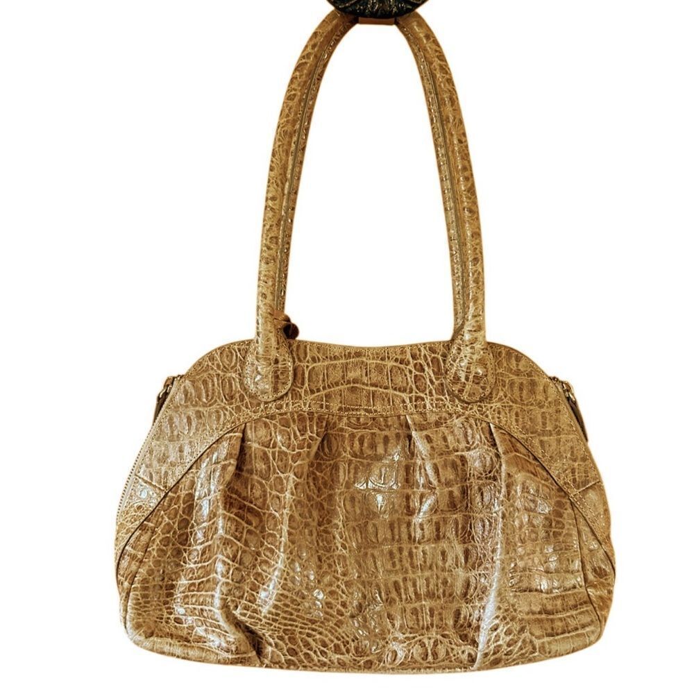 Brighton Leather Shoulder Bag Crocodile Alligator‎ Embossed Tan Brown Leather - Picture 3 of 9